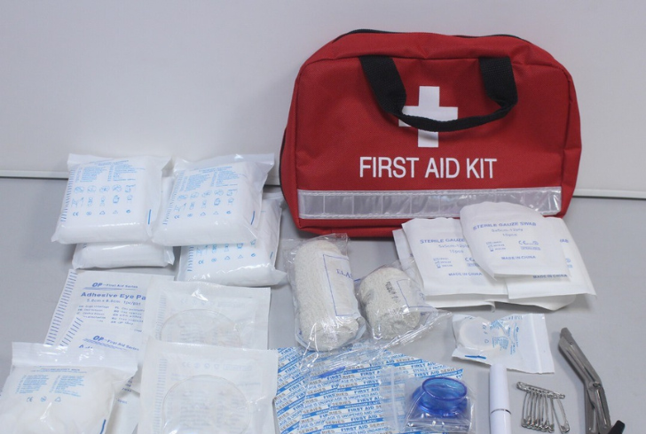 Stock up your first-aid kit for spring safety tips. Include bandages, antiseptic wipes, pain relievers, and meds.